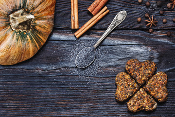 Heart cookies on a background of dark boards.