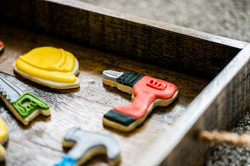 construction sugar cookies with royal icing