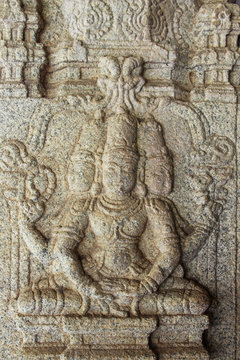 Stone bas-reliefs on Hindu temples. Prasanna Virupaksha temple is also known as the Underground Shiva Temple in Hampi, Karnataka, India.