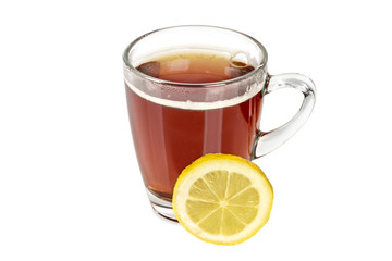 Glass cup of black tea