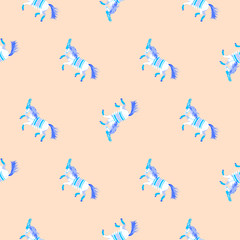 Horse performance silhouette simple seamless vector pattern. Blue and blush animal repeat background.