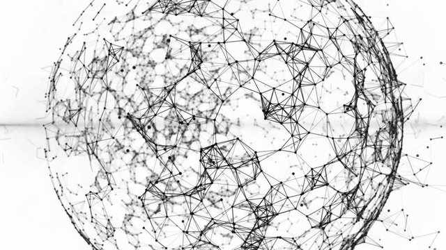 Blockchain global network in digital cyberspace. Financial or social abstract background black&white animation 4K closeup