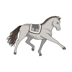 Dressage horse vector illustration. Animal artist performance.