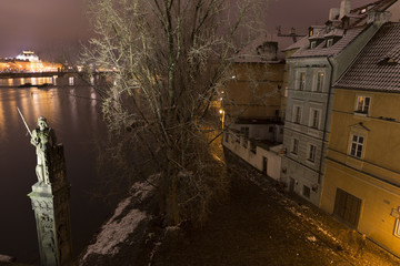 Night snowy Prague  historic Centum, Czech republic