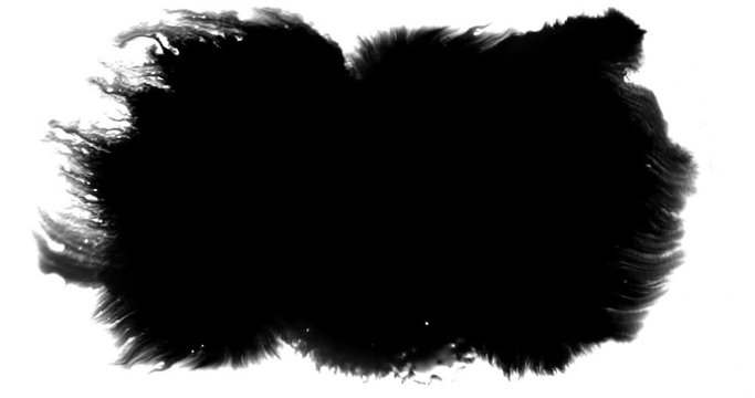 abstract paint brush stroke shape black ink splattering flowing and washing on white background, artistic ink splatter splash effect