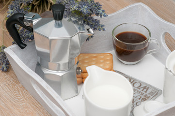 A festive breakfast of coffee in bed