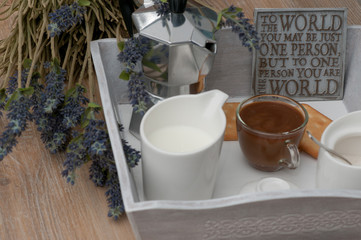 A festive breakfast of coffee in bed