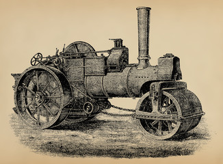 Fototapeta na wymiar An old steamroller. Publication of the book 