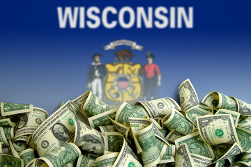 Wisconsin flag, USA with US Dollars