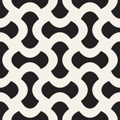 Vector geometric seamless pattern with curved shapes grid. Abstract monochrome rounded lattice texture. Modern textile background design