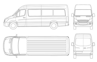 Realistic Van template in outline. Isolated passenger mini bus for corporate identity and advertising. - obrazy, fototapety, plakaty