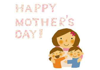 仲良し親子のステッカー。母の日のバナー。