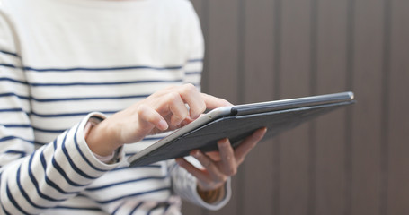 Woman touch on tablet computer