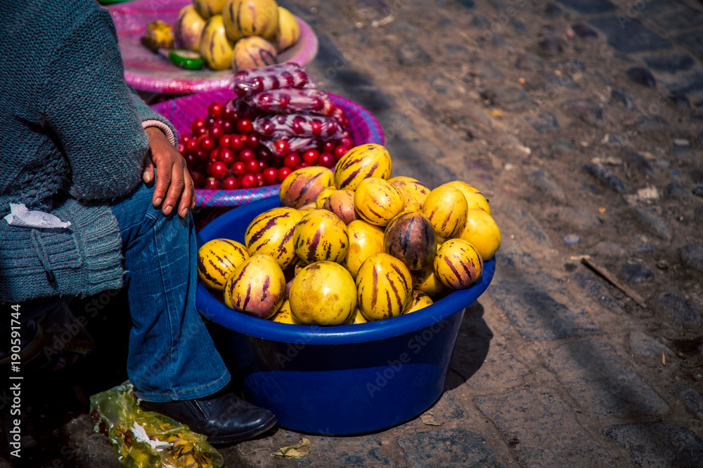 Wall mural man selling fresh fruit