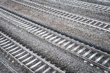 Obraz premium Four railroad tracks. Aerial perspective view.