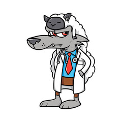 Cartoon Wolf Doctor Wearing a Sheep