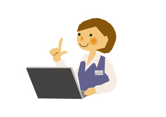 ノートパソコンで仕事する事務員の女性。