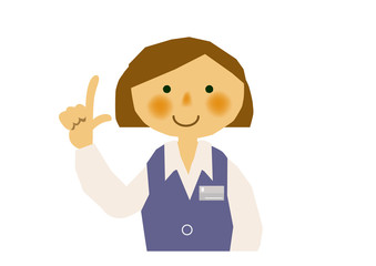 受付、事務員、案内役のイラスト。若い女性の会社員。
