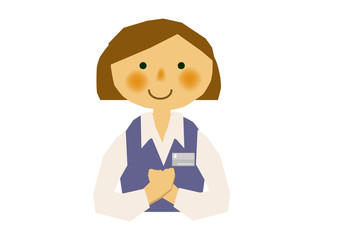 受付、事務員、案内役のイラスト。若い女性の会社員。