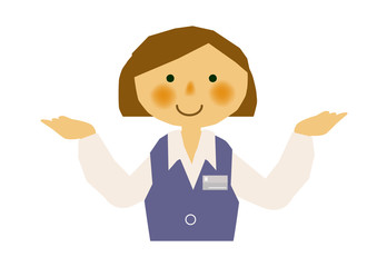 受付、事務員、案内役のイラスト。若い女性の会社員。
