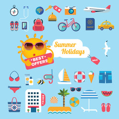 set of flat icons for summer holidays