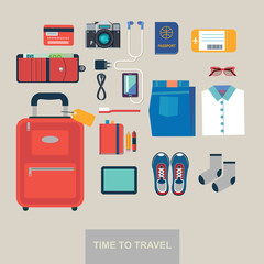 Time to travel vector flat background