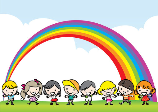 Kids With Rainbow Background