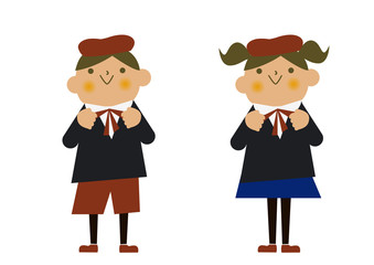 制服を着た子供のイラストレーション。卒業式。入学式。
