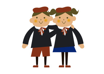制服を着た子供のイラストレーション。卒業式。入学式。