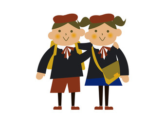 制服を着た子供のイラストレーション。卒業式。入学式。