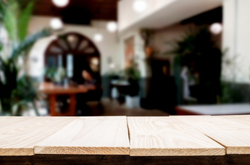 Empty wooden table and room interior decoration background, product montage display, window background