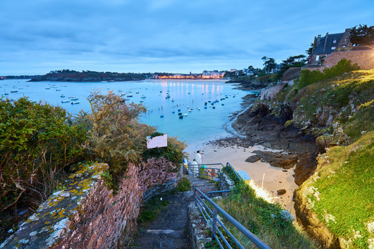 Saint-Lunaire beach during blue hour, Brittany, France