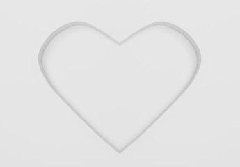 3d rendering. white and gray tone color concave heart shape wall background for valentine or any special time.
