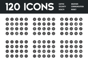 Set of 120 icons with different themes, vector illustration