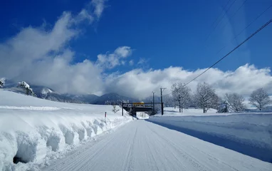 Fotobehang 雪で真っ白な道   © goro20
