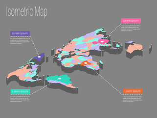 Map world isometric concept. 3d flat illustration