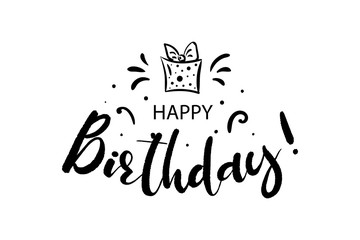 Happy Birthday card. Beautiful greeting banner banner lettering calligraphy inscription. Holiday phrase, black text word, gift. Hand drawn design. Handwritten modern brush background isolated
