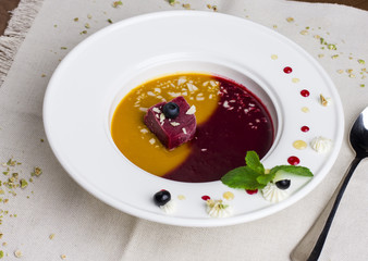 Organic raw food vegan berry ice cream soup in the bowl