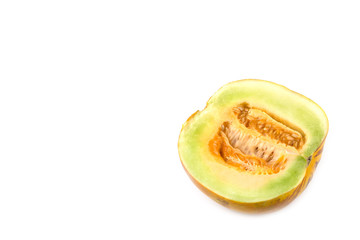 Cantaloupe cut in half  isolated
