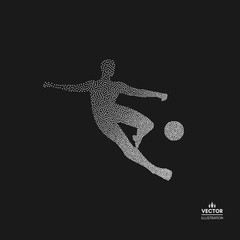 Football player with ball. Dotted silhouette of person. Vector illustration.