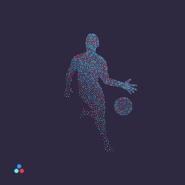 Basketball player with ball. Dotted silhouette of person. Vector illustration.