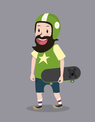 Hipster character  with skateboard