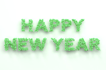 Happy New Year words from green balls on white background