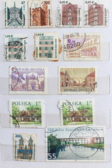 Old postage stamps from various countries as background