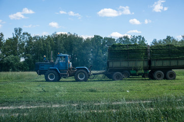 Gathering a grass tractor