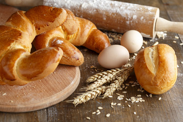 Bread on a dark wooden table