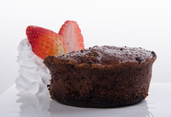 Chocolate fondant lava cake with strawberries