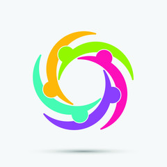 Group of five people in a circle.Teamwork meeting.people are meeting in the room.Powerful combined forces.