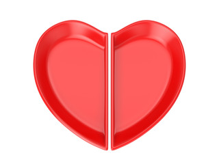 Red heart shaped plate on white background, 3D rendering