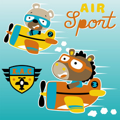 cartoon vector of air sport with cute pilots on little plane